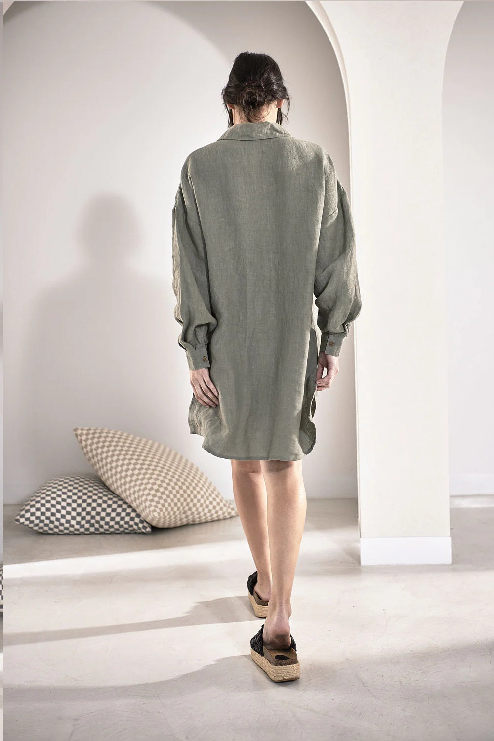 Linen Shift Dress | Olive