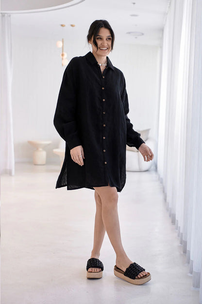 Linen Shift Dress | Black