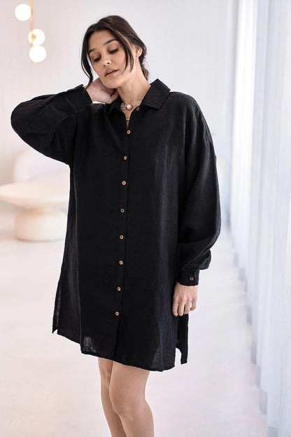 Linen Shift Dress | Black