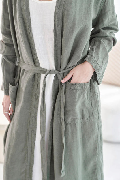 Linen Robe  | Olive