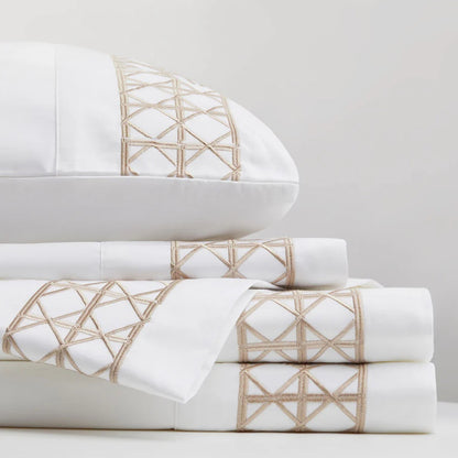 Luxury Rattan Weave Embroidered Flat Sheet Set |  Fawn