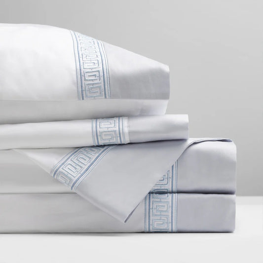 Luxury Greek Key Embroidered Flat Sheet Set