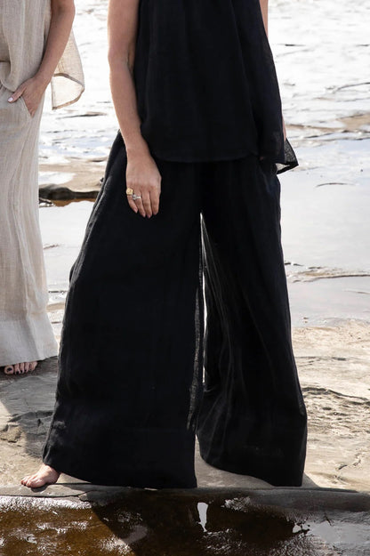 Gauze Linen Pants | Black