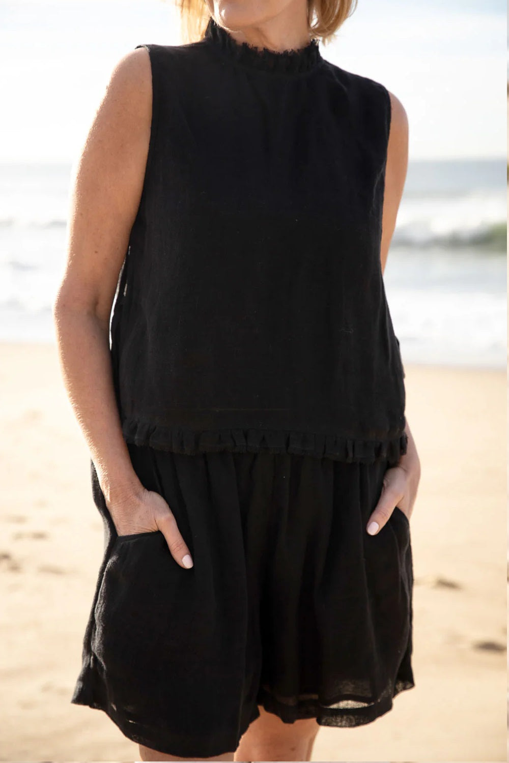 Gauze Linen Shorts | Black