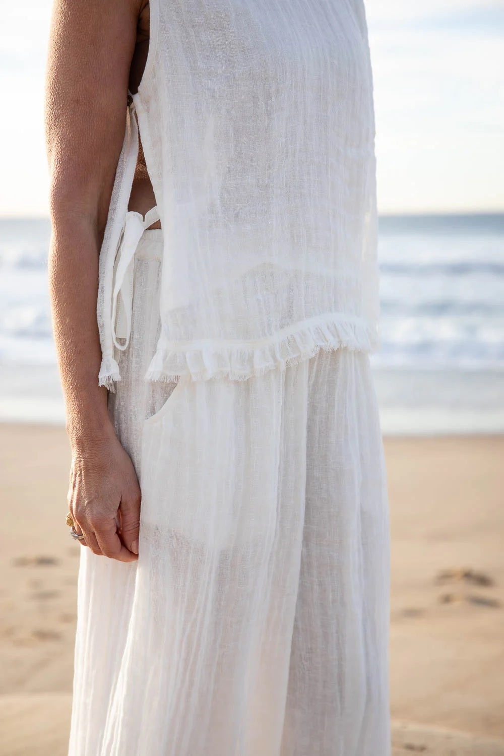 Gauze Linen Tank Top | Off White