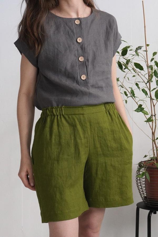 Linen Shorts | Moss