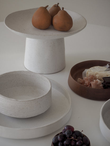 Organic Stoneware Pedestal | Sandy White | 22cm