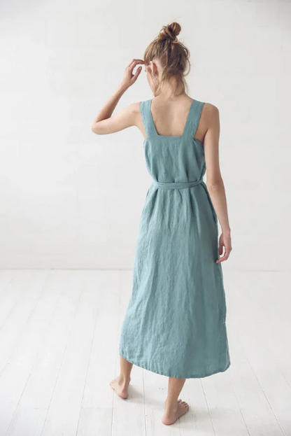 Linen Button Down Dress | Dusty Turquoise