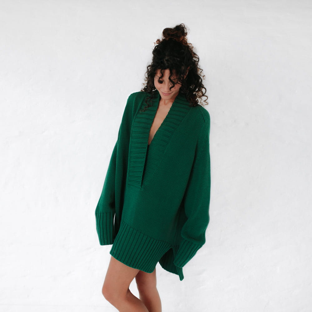 V Neck Sweater | Green