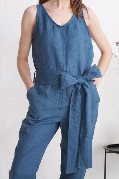 Linen Jumpsuit in Sapphire