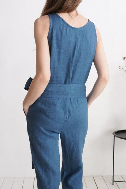 Linen Jumpsuit in Sapphire