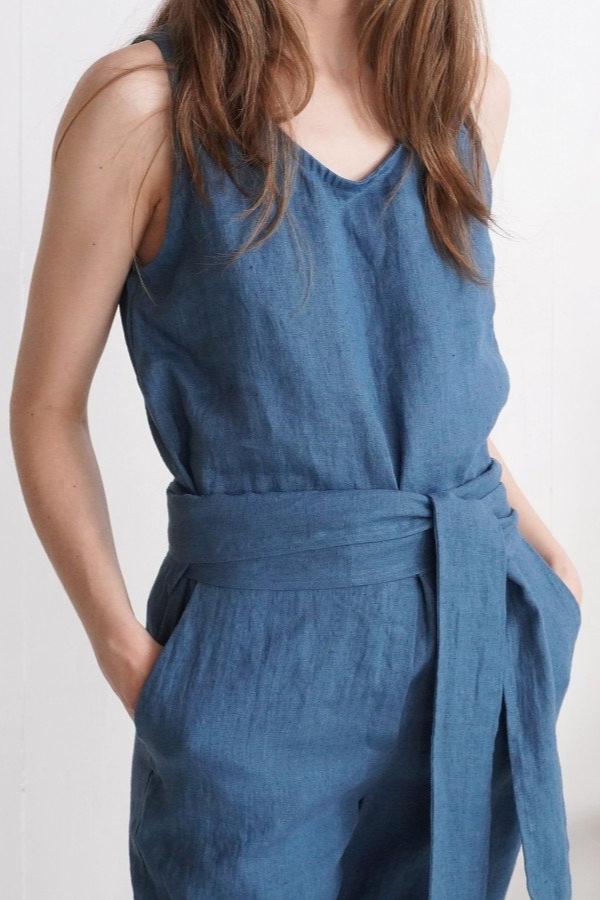 Linen Jumpsuit in Sapphire