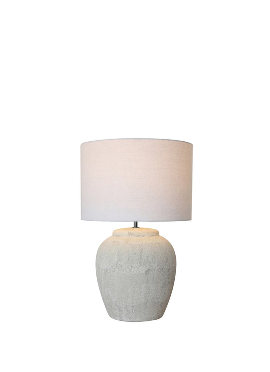 BEIGE CERAMIC LAMP WITH NATURAL LINEN SHADE