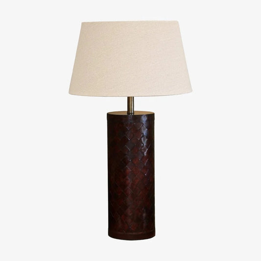 WOVEN LEATHER LAMP BASE | DARK BROWN