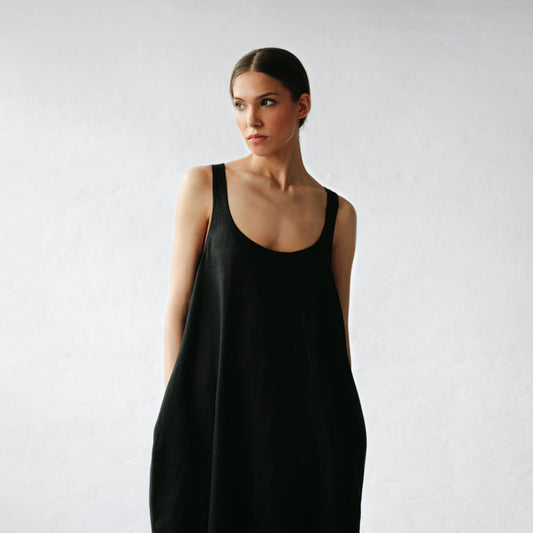 Oya Linen Dress | Black