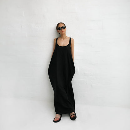 Oya Linen Dress | Black