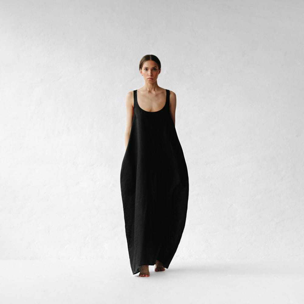 Oya Linen Dress | Black