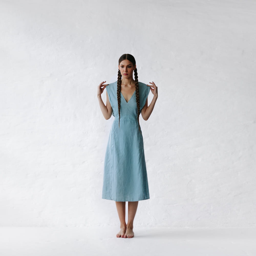 Star Linen Dress | Light Blue