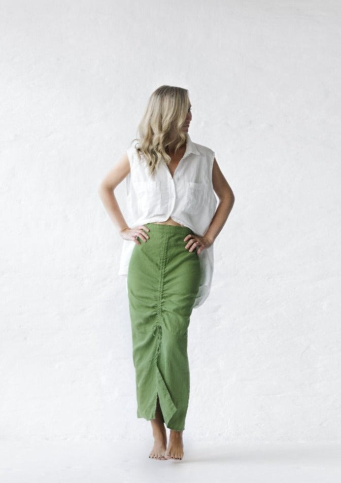 Long Linen Skirt  | Pea Green