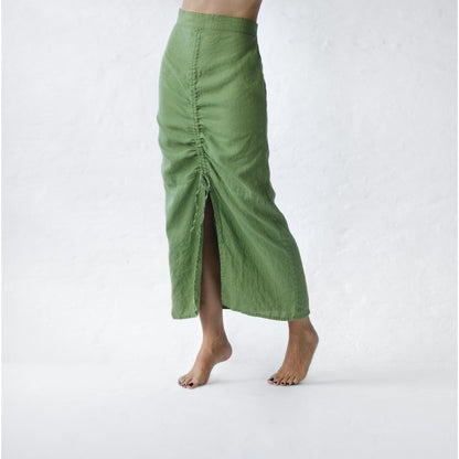 Long Linen Skirt  | Pea Green