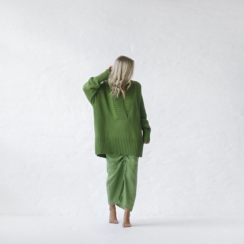 Long Linen Skirt  | Pea Green