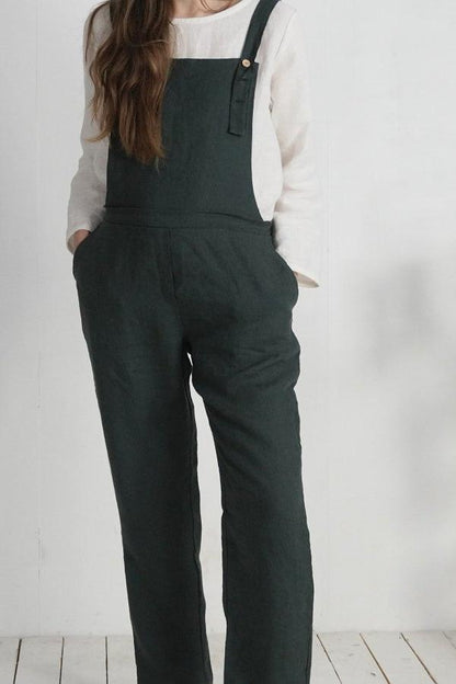 Linen Overalls | Pine Green