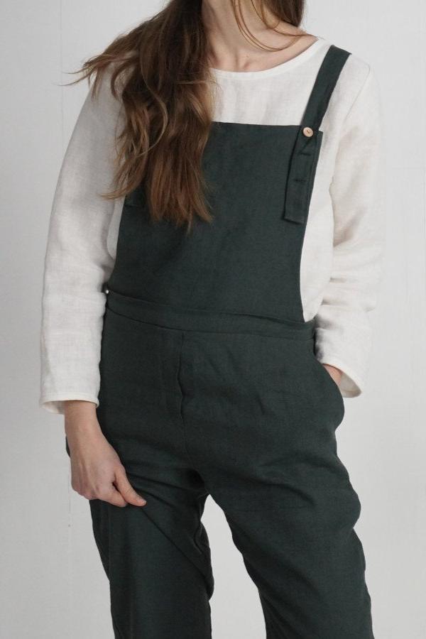 Linen Overalls | Pine Green