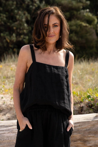 Gauze Linen Singlet | Black