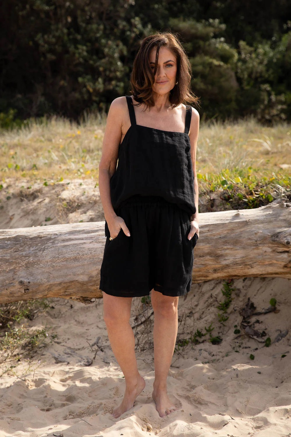 Gauze Linen Singlet | Black