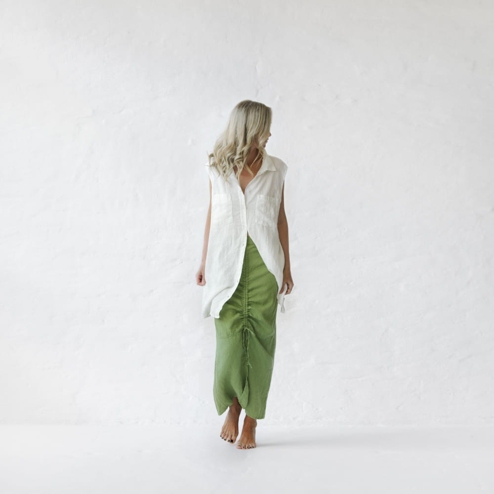 Long Linen Skirt  | Pea Green