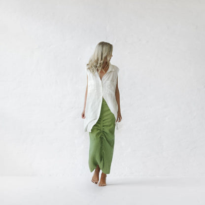 Long Linen Skirt  | Pea Green