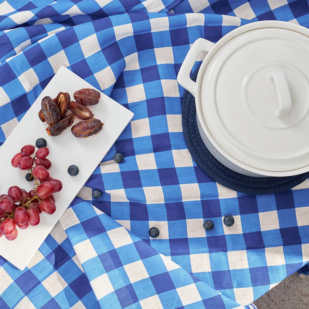 Printed Linen Tablecloth |  Cobalt Check