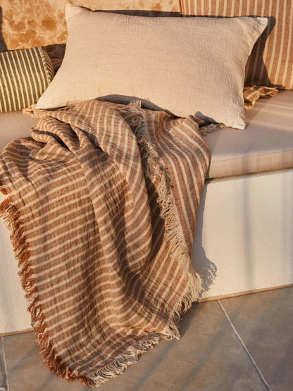 Pure Linen Throw | Toffee Stripe