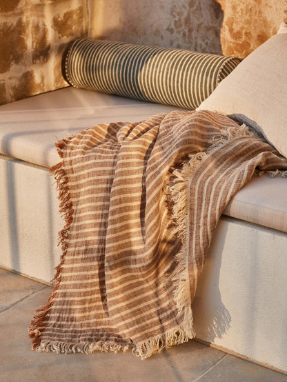 Pure Linen Throw | Toffee Stripe