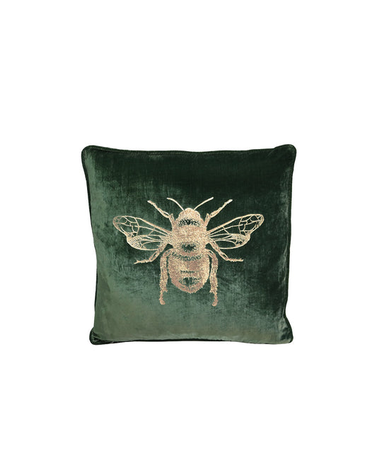 Velvet Bee Cushion | Green & Gold