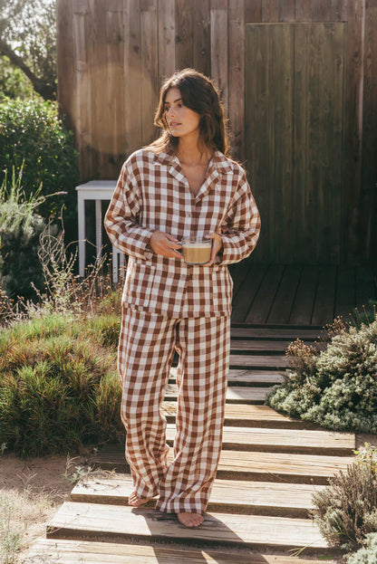 Olivia Linen Set | Mocha Gingham