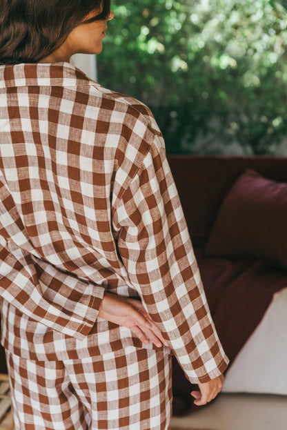 Olivia Linen Set | Mocha Gingham