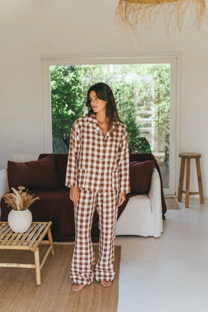 Olivia Linen Set | Mocha Gingham