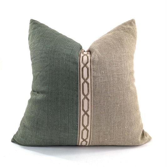 Yacht cushion cover -Green & Natural