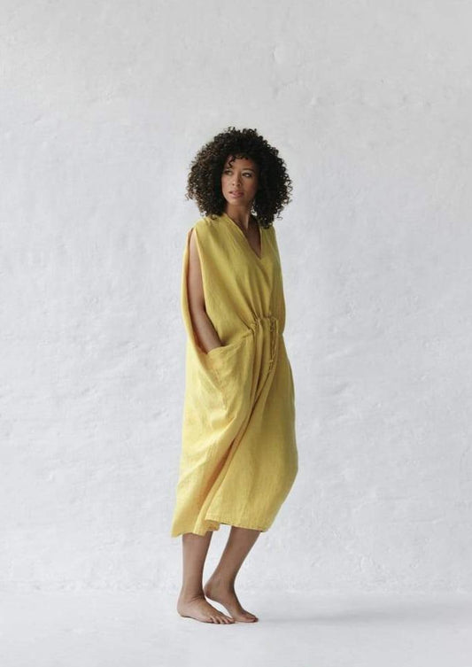 Drawstring Linen Dress | Yellow