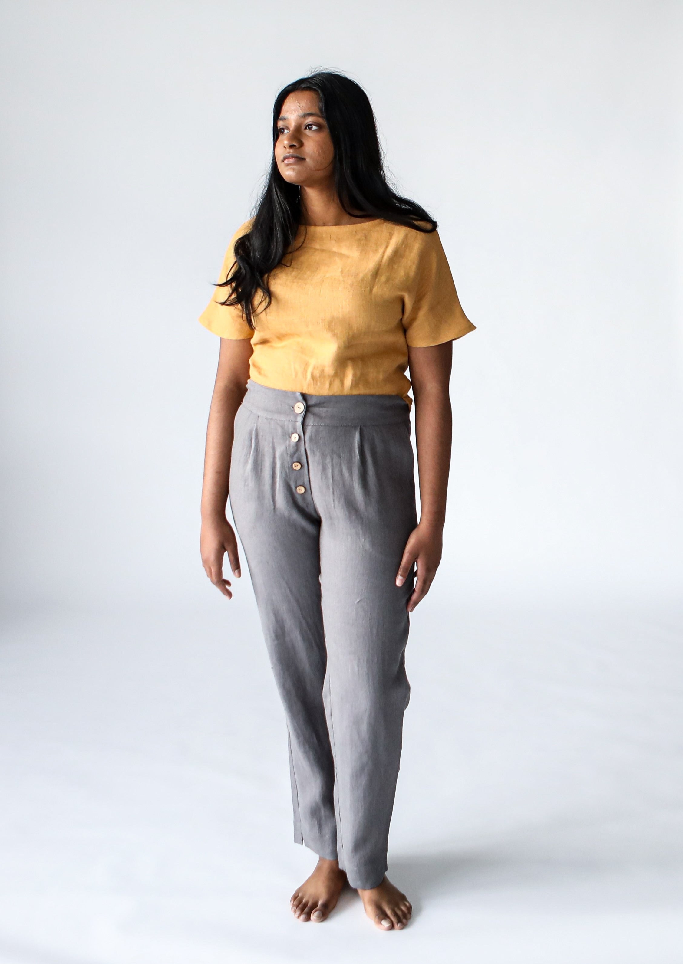 Tapered linen beige trousers - Shop Online at BEIGE BROWN