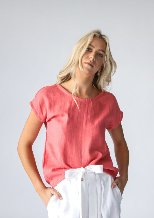 Linen T-Shirt | Coral