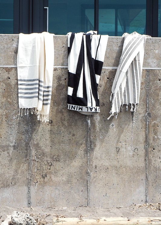 Turkish Beach Towel | Off White & Black Stripe