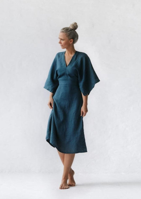 Yuko Linen Dress | Teal