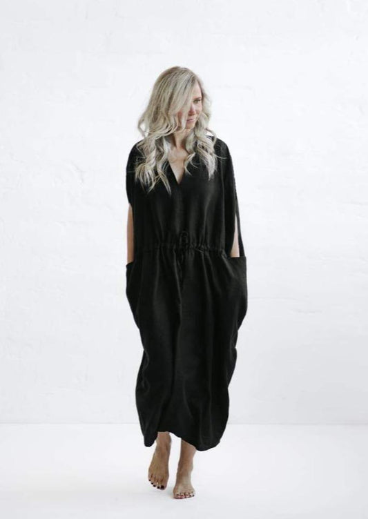 Drawstring Linen Dress | Black