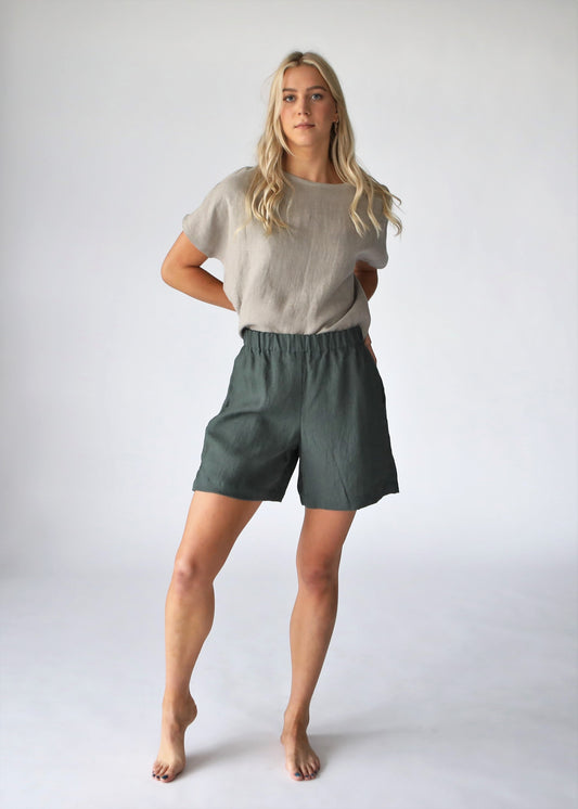 Linen Shorts | Dark Green