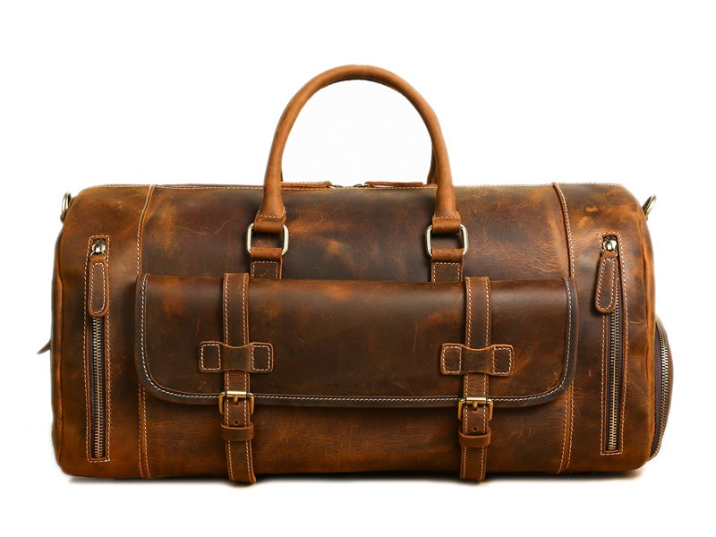 Leather travel bag with cheap shoe compartment