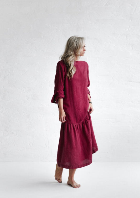 Linen Drop Waist Dress | Raspberry