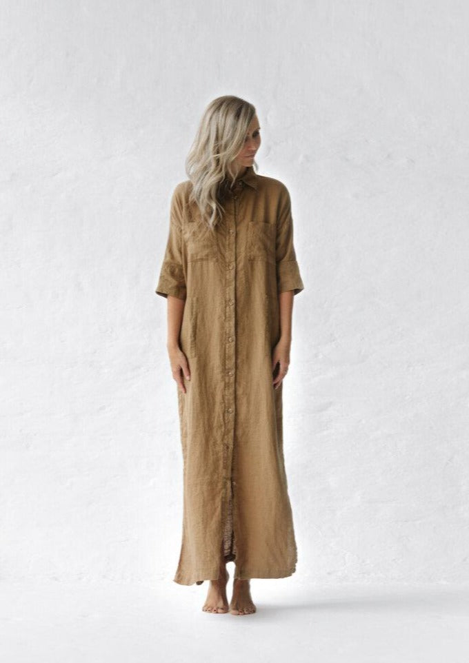 Linen shirt hot sale dress maxi