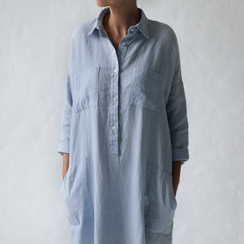 Blue linen outlet shirt dress